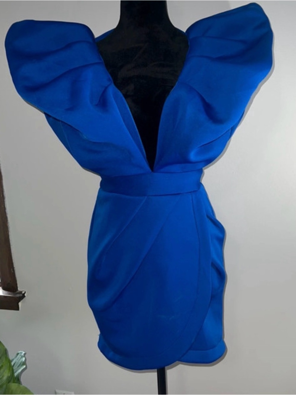 MARBLE Cobalt Blue V-Neck Mini Dress with Sculpted Cap Sleeves